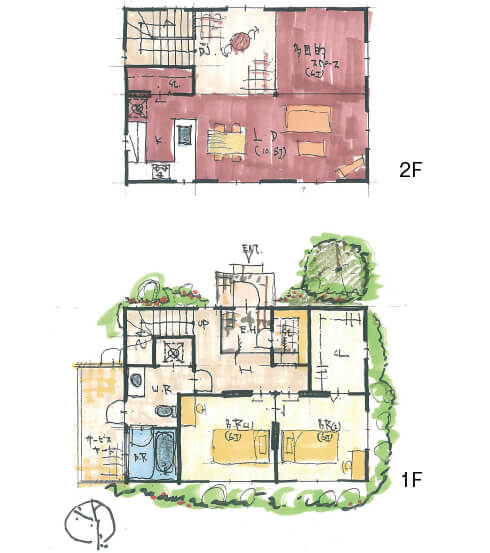 夫婦ふたりで暮らす家/平屋建て＋小屋裏　平面図